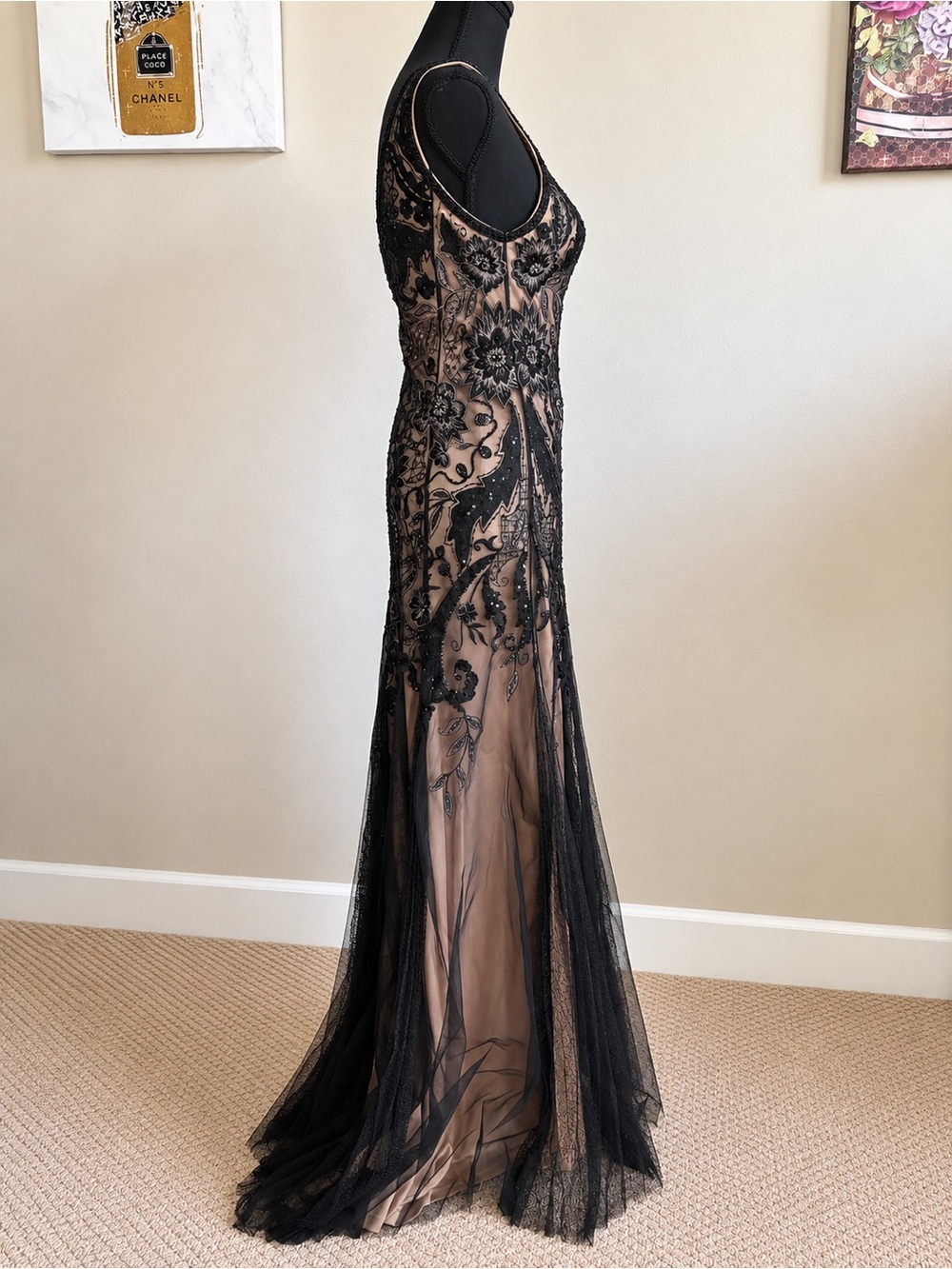 Sue Wong Nocturne One Shoulder Beaded Sequin Formal Gown Size 2 - Picture 5 of 12